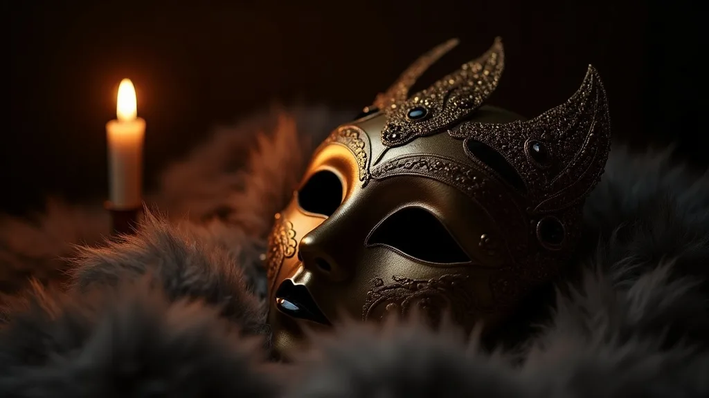 Masque venitien pose sur fourrure sombre