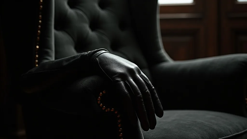 Longs gants de cuir sur un fauteuil capitonne
